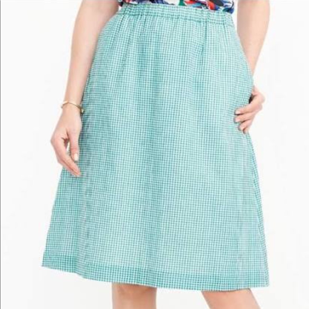 J. Crew Factory Midi Crinkle Gingham Jcrew Skirt